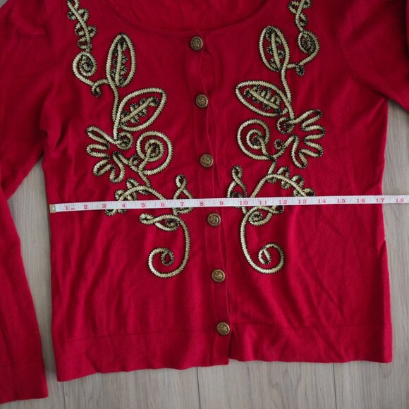 Vintage Grannycore Y2K Christmas Red Gold Detail Sweater Once Again Sz Medium - Picture 14 of 14